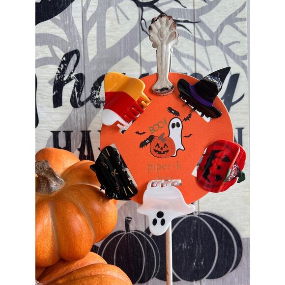 Piper K Halloween Hair Claw Clip Set Ghost‎ Pumpkin Witch Candy Corn NEW - Picture 1 of 5